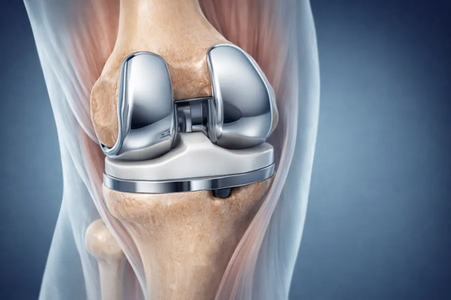 Ilustración de un reemplazo articular de rodilla